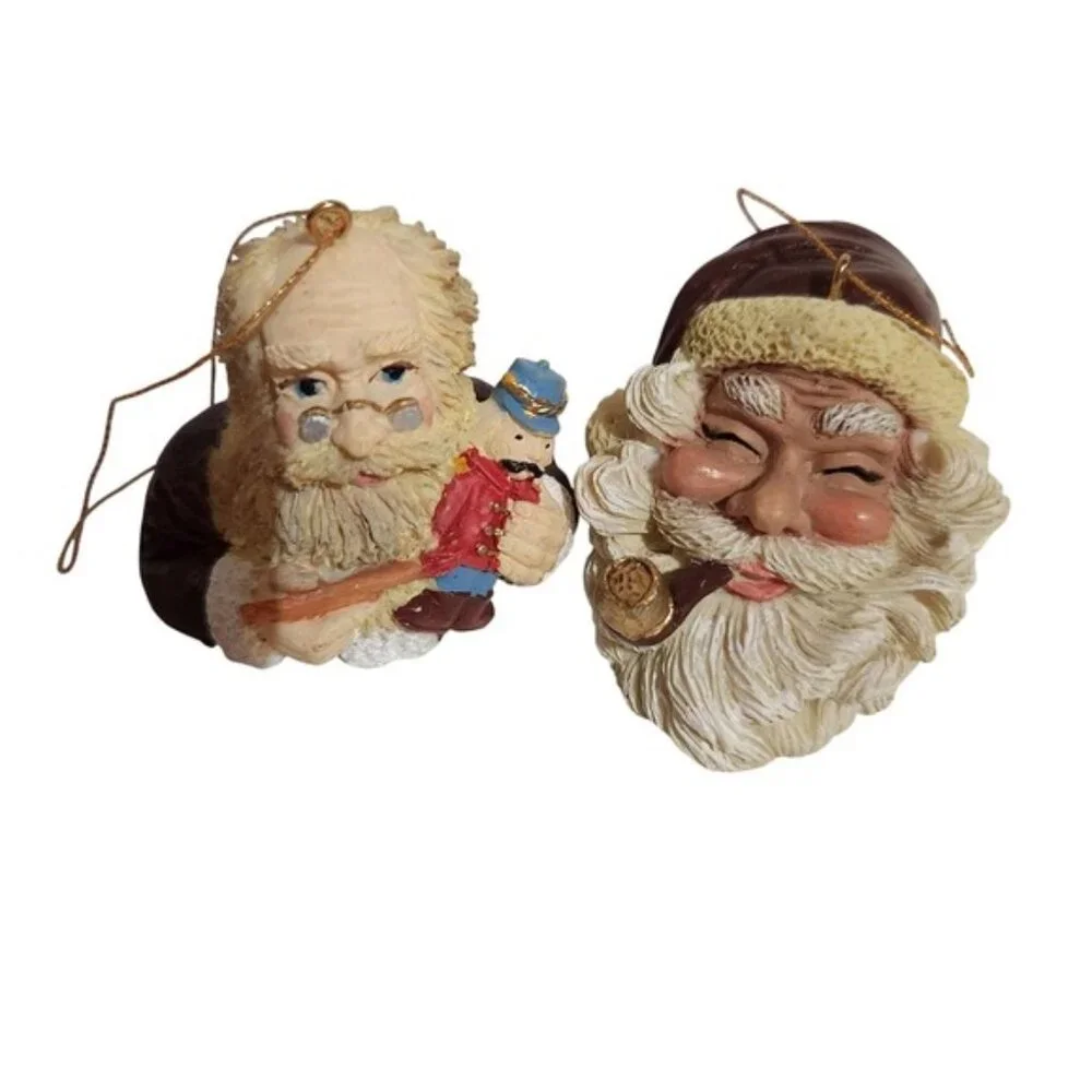Vintage Santa Claus Head Ornaments 1995 Set of 2 Christmas Decorations‎